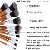 Set Brochas de maquillaje bambu orgánicas estilo Kabuki ecologicas para maquillaje profesional kit (makeup brush set) | Aplica Polvos, Base, Blush en cara y ojos