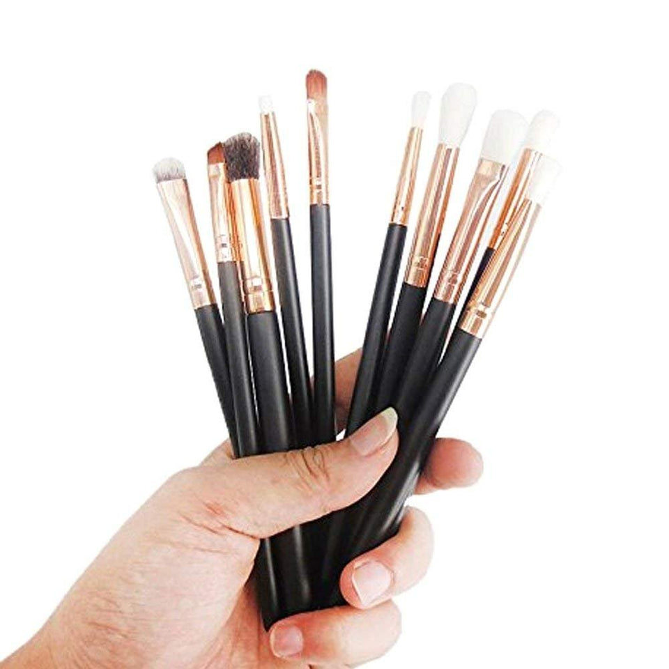 Brochas para ojos, GLURIZ 12 Piezas Brochas Ojos, Base Maquillaje Professional, Set de Brochas, Pinceles de Maquillaje, Color Negro