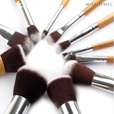 Set Brochas de maquillaje bambu orgánicas estilo Kabuki ecologicas para maquillaje profesional kit (makeup brush set) | Aplica Polvos, Base, Blush en cara y ojos