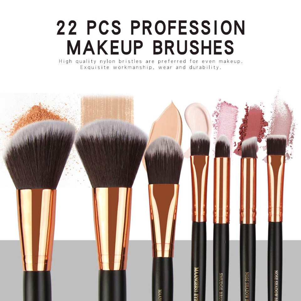 MAANGE Pinceles de Maquillaje 22 Piezas Profesional Kabuki Brochas de Maquillaje Sintetica Premium Suaves y Firmes Cosméticos Cepillos Kit ( Negro)