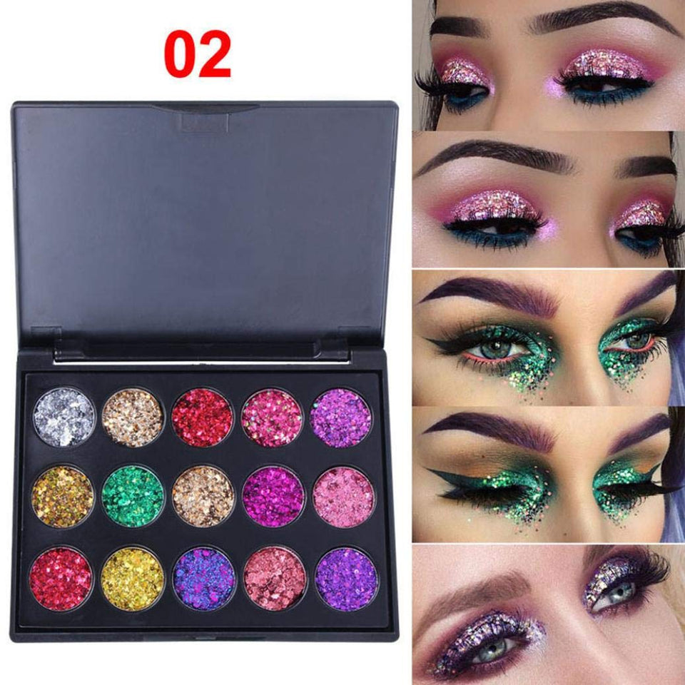 Hennta 15 colores profesional maquillaje Glitter paletas de sombra de ojos, Metalic brillo ojo ahumado sombra diamante paletas bandeja cosméticos regalo romántico (B)