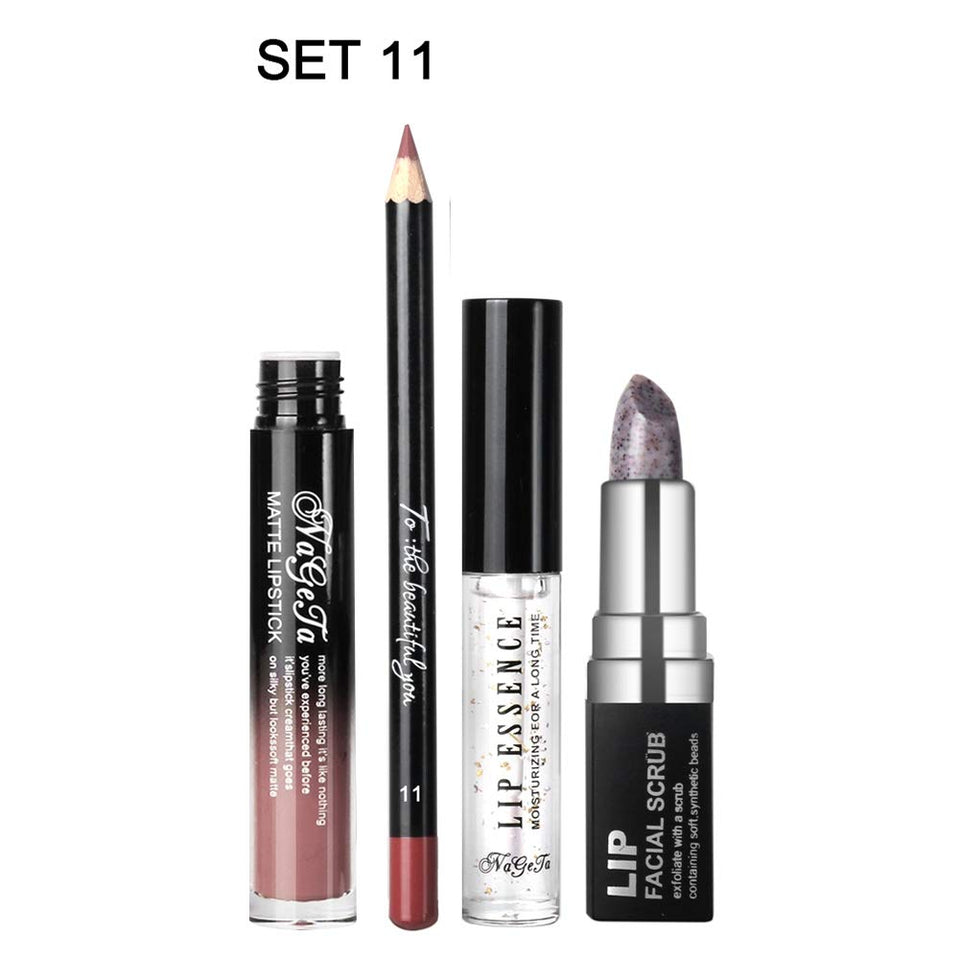 yuyte 12 Colores Brillo de Labios + delineador de Labios + Scrub Cream + Essence Liquid lip Kit cosmético(11)