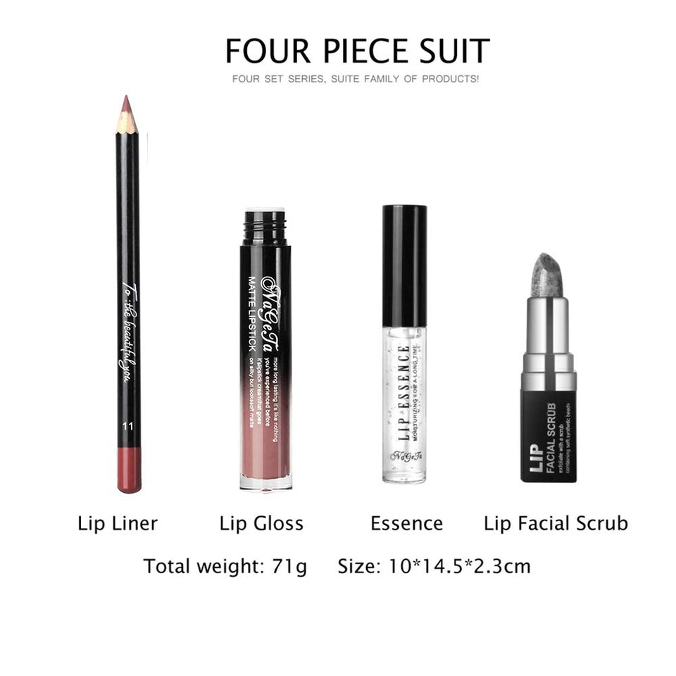 yuyte 12 Colores Brillo de Labios + delineador de Labios + Scrub Cream + Essence Liquid lip Kit cosmético(11)