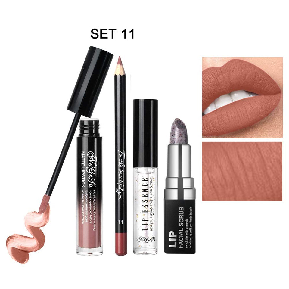 yuyte 12 Colores Brillo de Labios + delineador de Labios + Scrub Cream + Essence Liquid lip Kit cosmético(11)