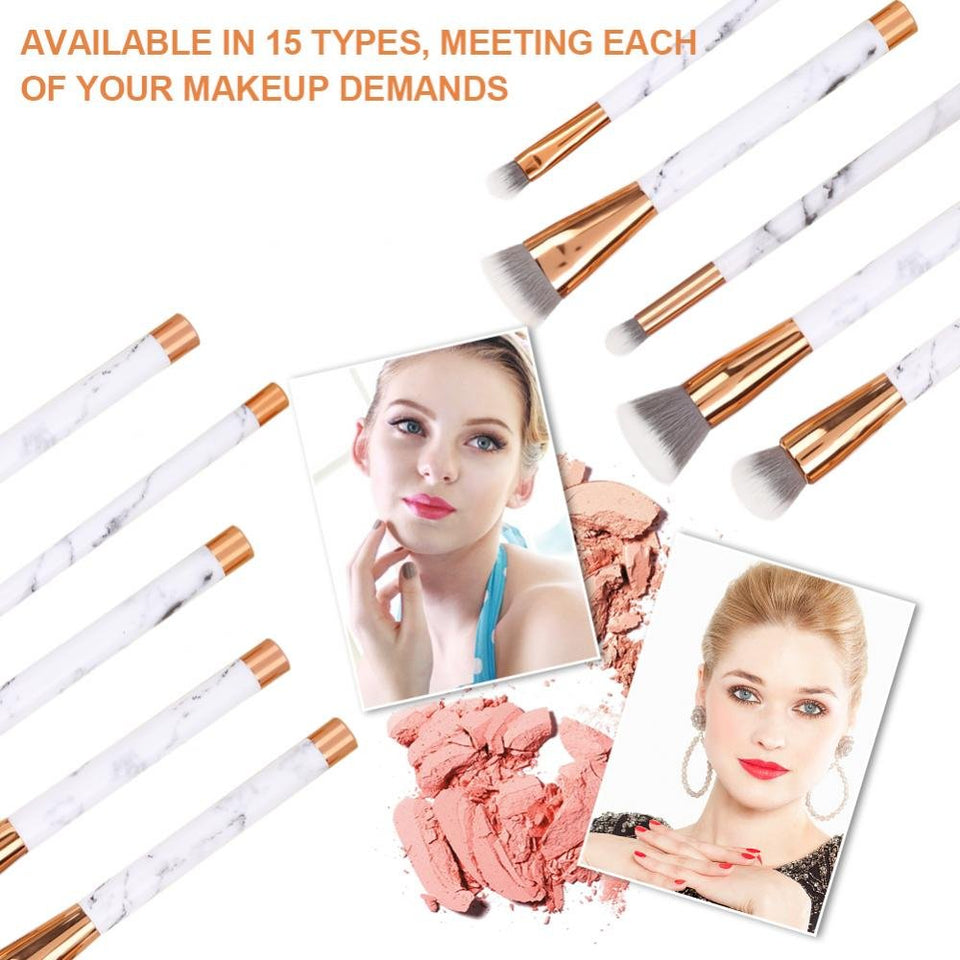 Pincel de maquillaje, 15 Unids/set Marbling Beauty Kit de Pinceles de Maquillaje Cepillo de Cejas Sombra de Ojos Cepillo Cosmético Profesional + Caja de Almacenamiento