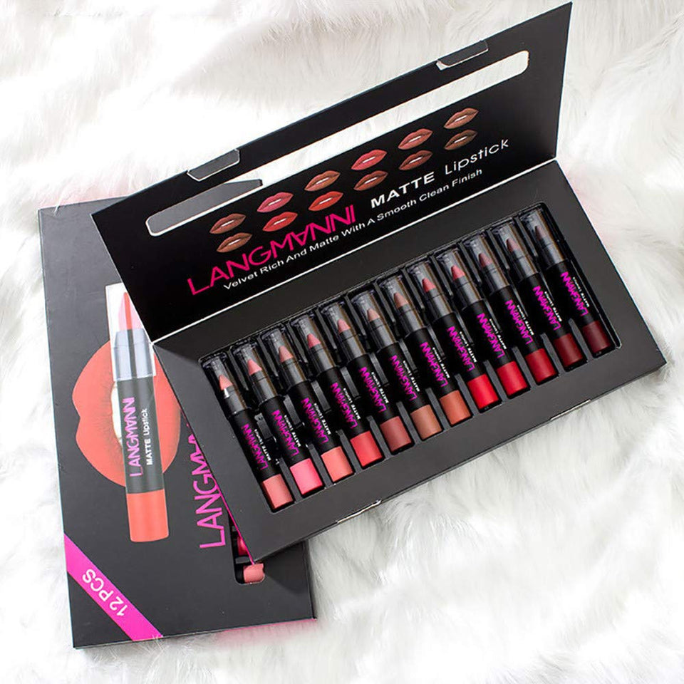 Becoler 12PCS Matte Velvet Lipsticks Impermeable Pluma Hidratante Larga duración Brillo de Labios Maquillaje de Pluma