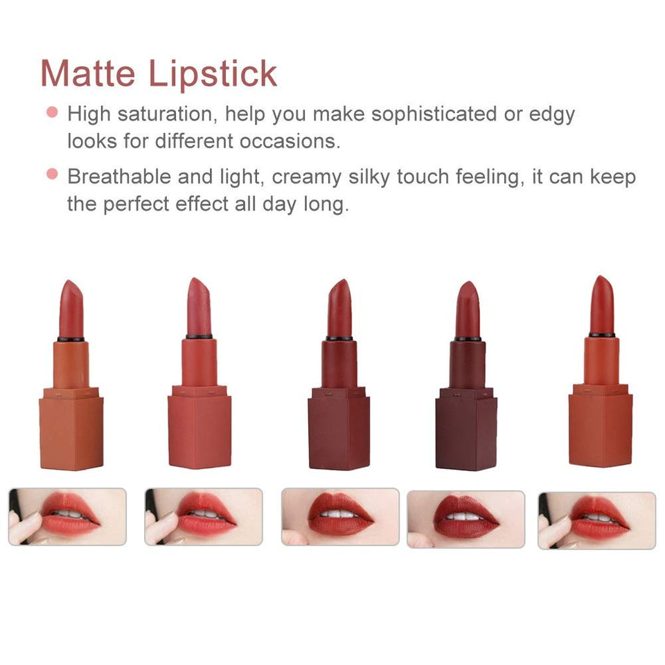 DEWIN Set de lápices labiales - Set de lápices labiales Mate de 5 Colores Maquillaje de Labios Lápiz Labial Natural de Larga duración Brillo Labial Cosmético