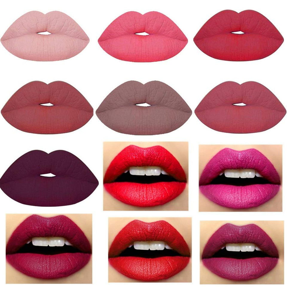 DEWIN Set de lápiz Labial Mate - Lápiz Labial de 12 Colores Lápiz Labial hidratante de Larga duración Brillo Labial Herramienta de Maquillaje cosmético