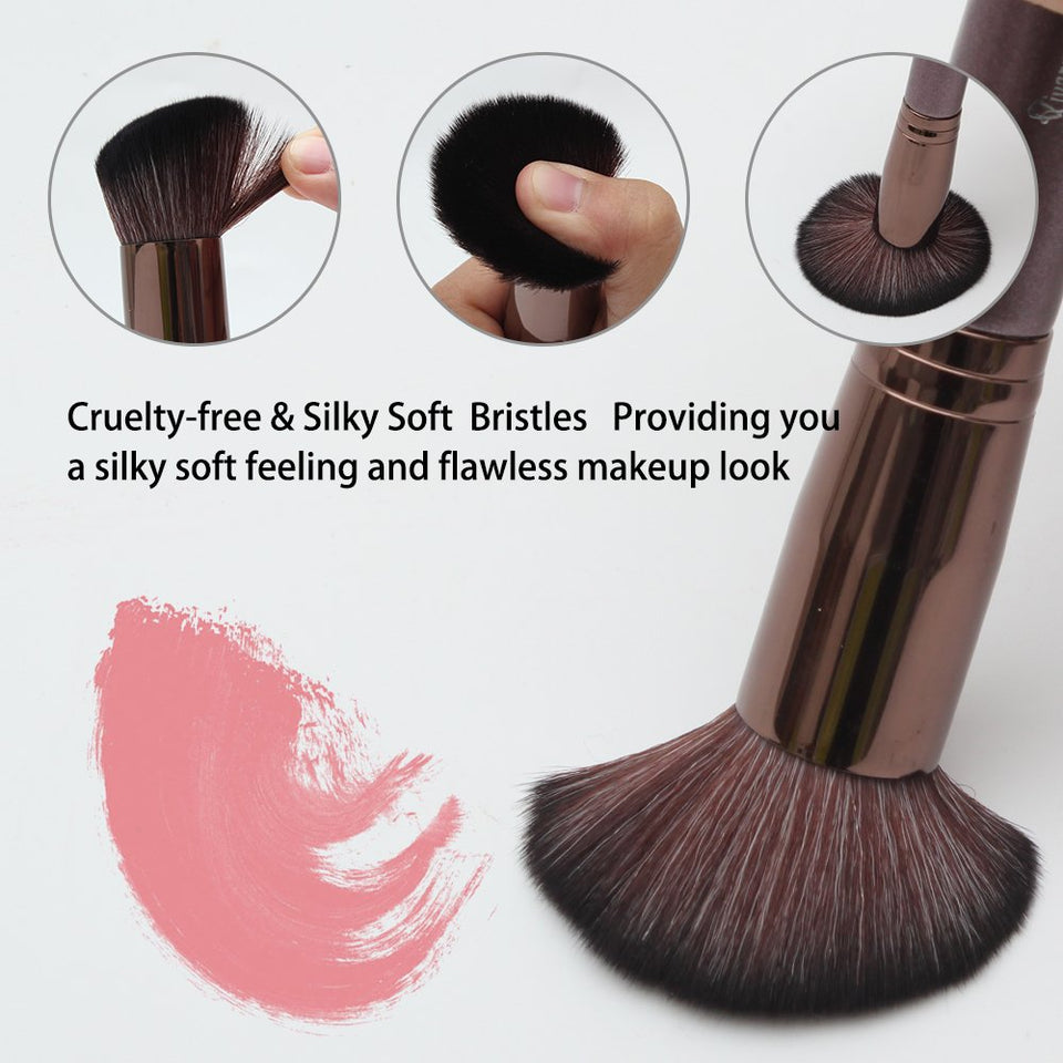 Pinceles de maquillaje, Qivange sintético Kabuki Pinceles de maquillaje Set Foundation Blush Powder Pinceles de sombra de ojos Cosmetic Brush Kit (10 piezas de café dorado)