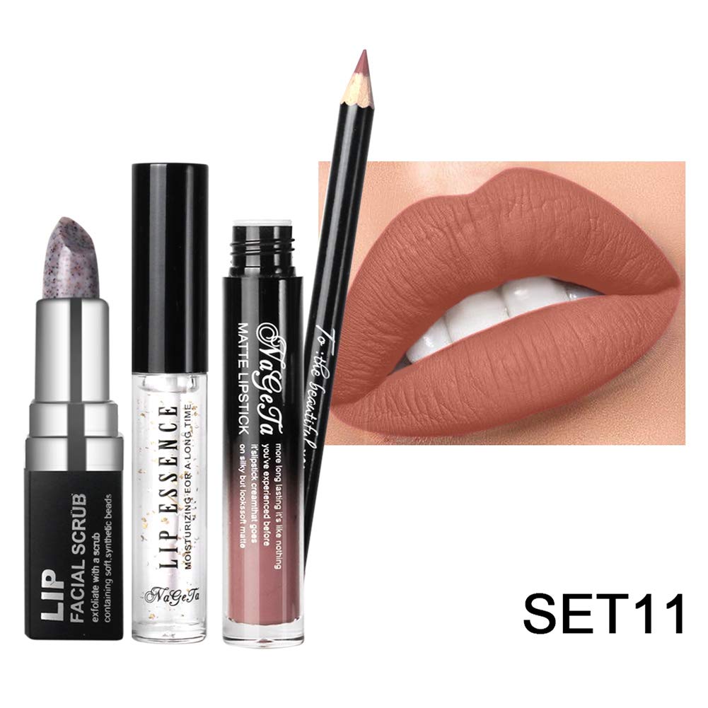 yuyte 12 Colores Brillo de Labios + delineador de Labios + Scrub Cream + Essence Liquid lip Kit cosmético(11)