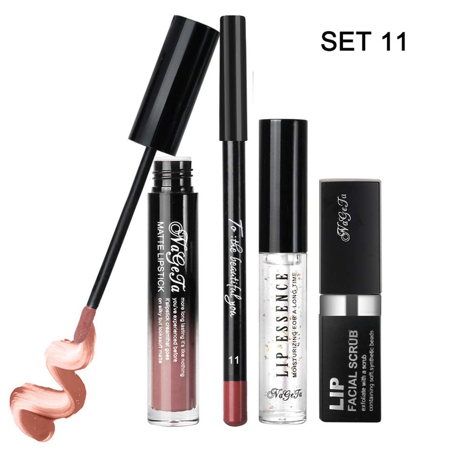yuyte 12 Colores Brillo de Labios + delineador de Labios + Scrub Cream + Essence Liquid lip Kit cosmético(11)