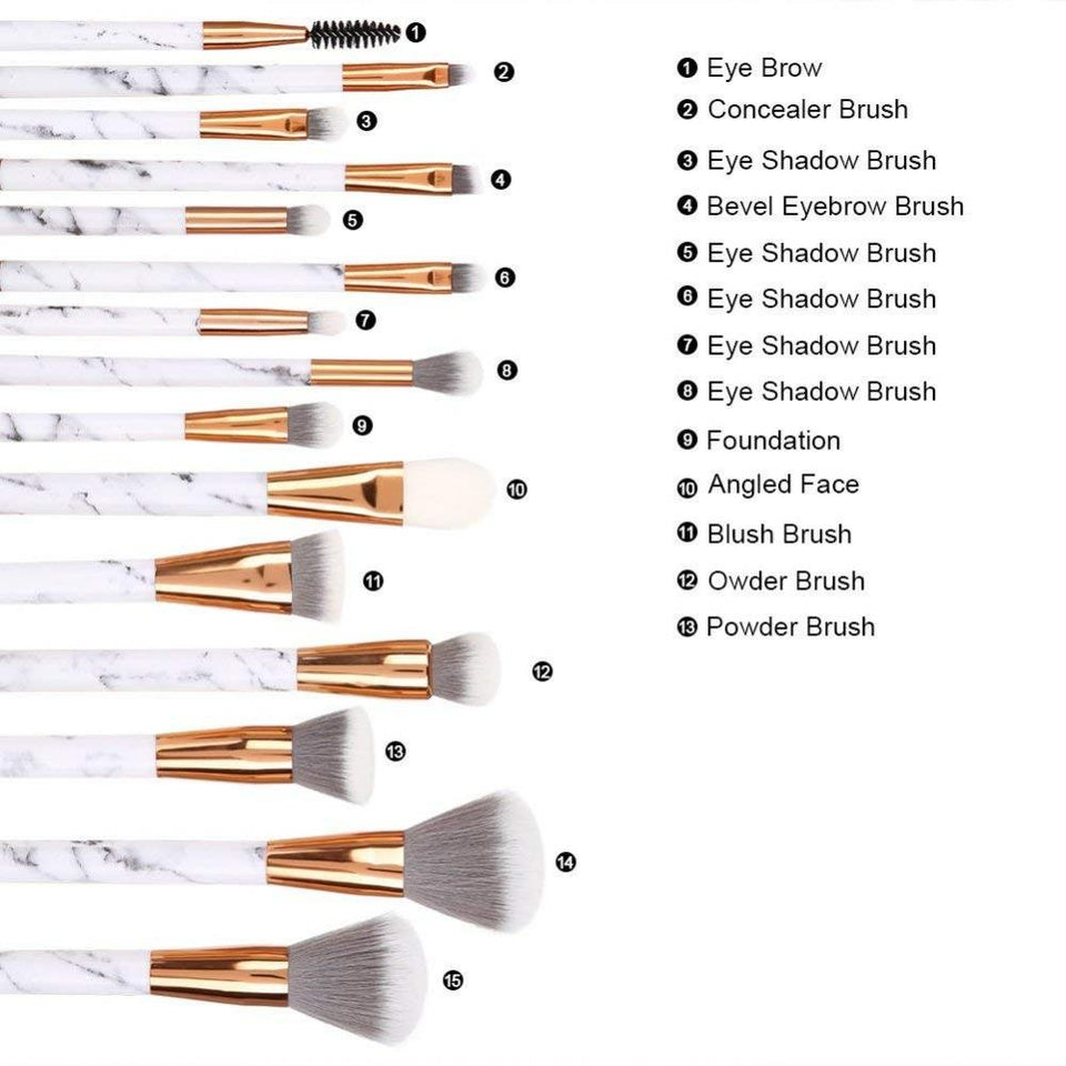 Pincel de maquillaje, 15 Unids/set Marbling Beauty Kit de Pinceles de Maquillaje Cepillo de Cejas Sombra de Ojos Cepillo Cosmético Profesional + Caja de Almacenamiento