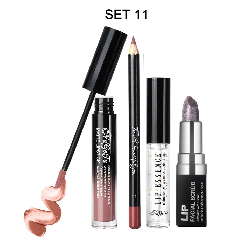 yuyte 12 Colores Brillo de Labios + delineador de Labios + Scrub Cream + Essence Liquid lip Kit cosmético(11)