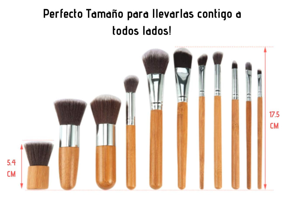 Set Brochas de maquillaje bambu orgánicas estilo Kabuki ecologicas para maquillaje profesional kit (makeup brush set) | Aplica Polvos, Base, Blush en cara y ojos