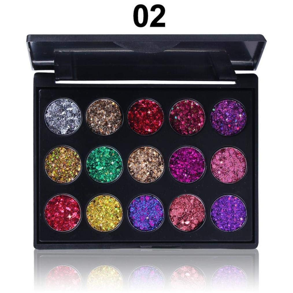 Hennta 15 colores profesional maquillaje Glitter paletas de sombra de ojos, Metalic brillo ojo ahumado sombra diamante paletas bandeja cosméticos regalo romántico (B)
