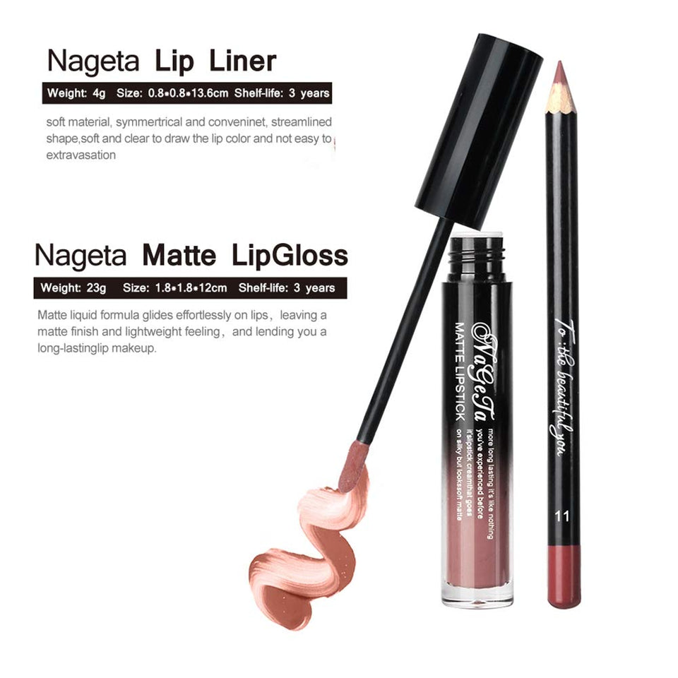 yuyte 12 Colores Brillo de Labios + delineador de Labios + Scrub Cream + Essence Liquid lip Kit cosmético(11)