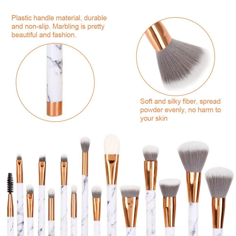Pincel de maquillaje, 15 Unids/set Marbling Beauty Kit de Pinceles de Maquillaje Cepillo de Cejas Sombra de Ojos Cepillo Cosmético Profesional + Caja de Almacenamiento