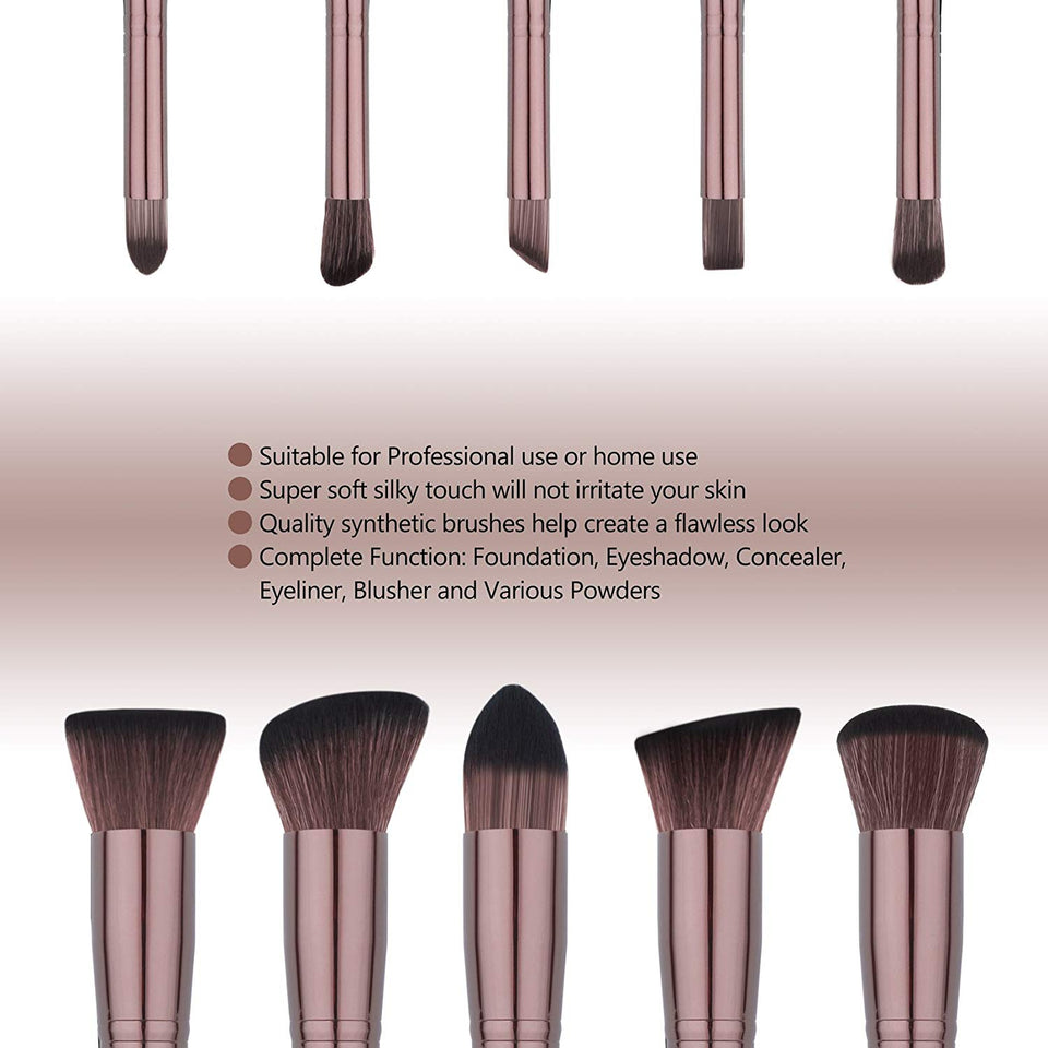 Pinceles de maquillaje, Qivange sintético Kabuki Pinceles de maquillaje Set Foundation Blush Powder Pinceles de sombra de ojos Cosmetic Brush Kit (10 piezas de café dorado)