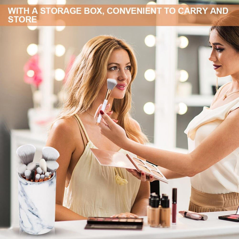 Pincel de maquillaje, 15 Unids/set Marbling Beauty Kit de Pinceles de Maquillaje Cepillo de Cejas Sombra de Ojos Cepillo Cosmético Profesional + Caja de Almacenamiento