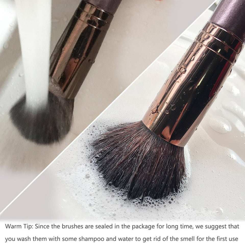 Pinceles de maquillaje, Qivange sintético Kabuki Pinceles de maquillaje Set Foundation Blush Powder Pinceles de sombra de ojos Cosmetic Brush Kit (10 piezas de café dorado)